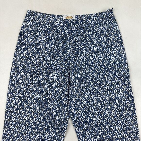 VTG Talbots Blue White Geometric Floral Cropped Pants Stretch Side Zip Sz 6 - Picture 3 of 8